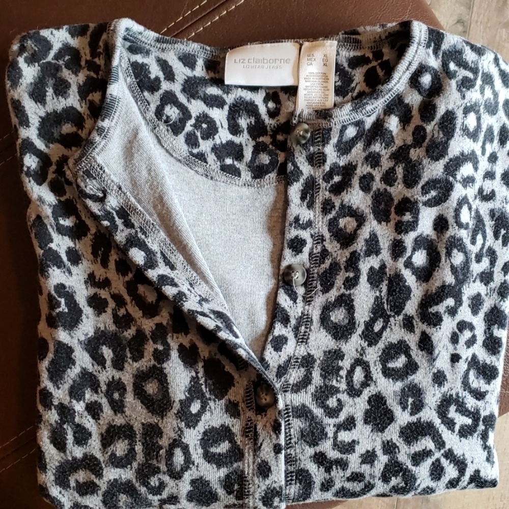 Button down leopard print sweatshirt